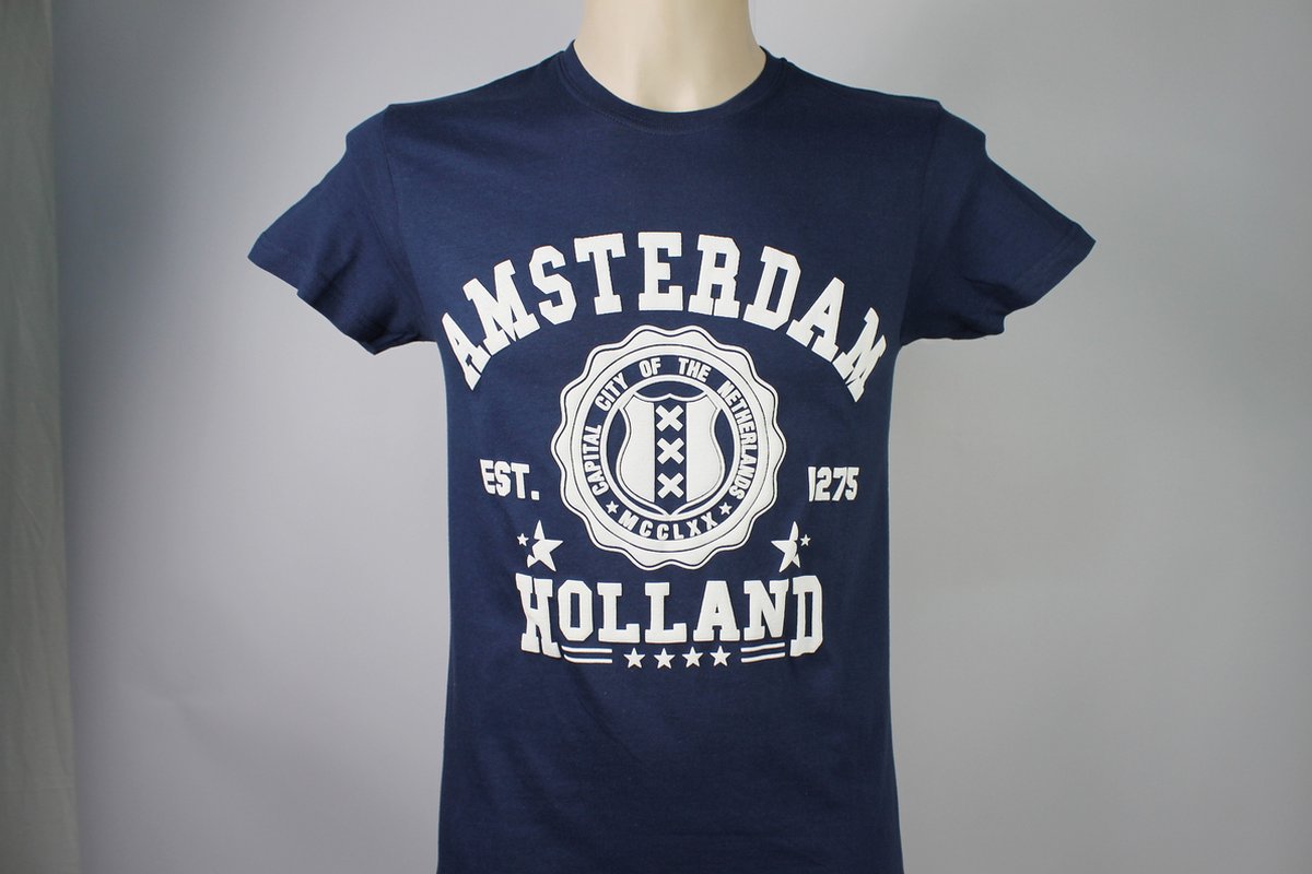 T-shirt blauw Holland Captial city Amsterdam heren | Maat 2XL